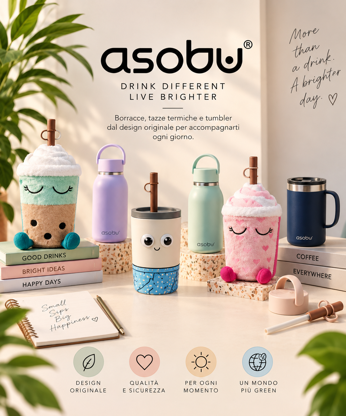 Collezione Asobu di borracce, tazze termiche e tumbler di design