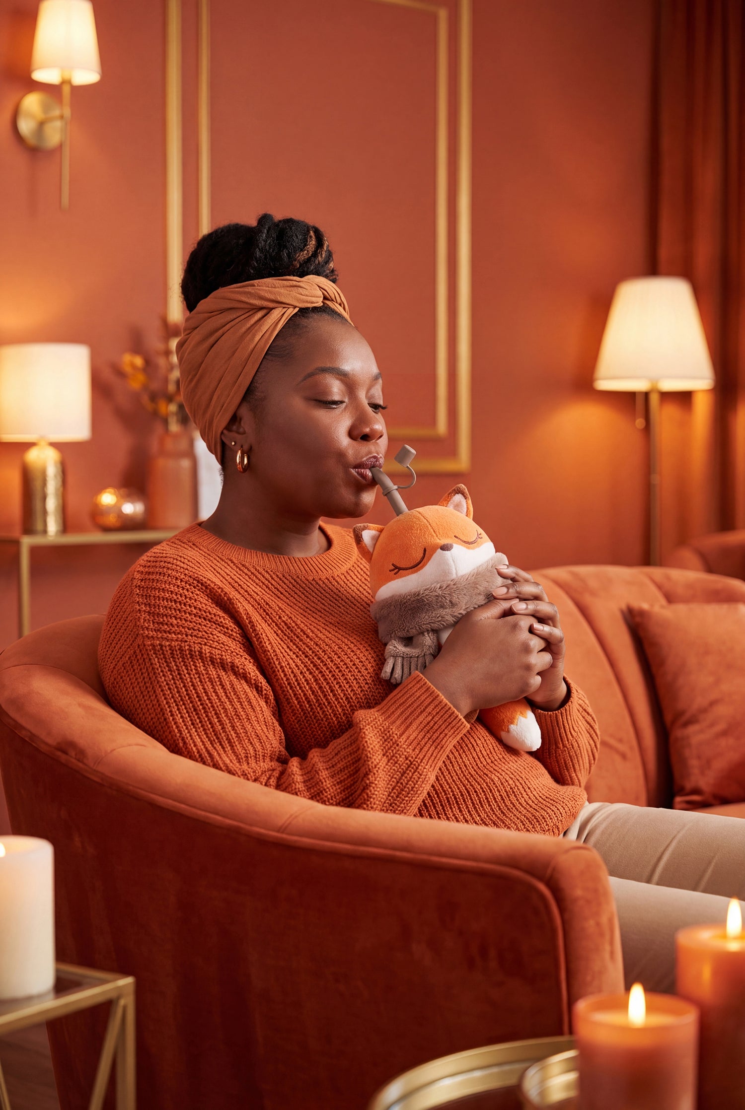 Asobu Fuzzie Fox tazza termica con peluche utilizzata in ambiente domestico