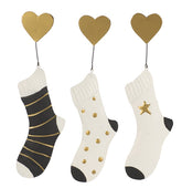 Set 3 calze natalizie in metallo bianco nero oro H25 cm