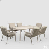 Set da Giardino EDG Righe 7 Pezzi – Set Pranzo Color Sabbia in Alluminio