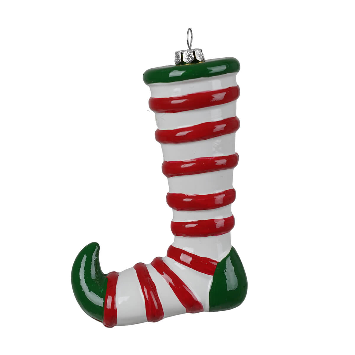 Decorazione natalizia stivale di elfo rosso bianco e verde da appendere H 12,8 cm