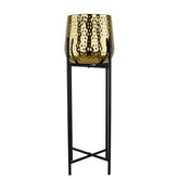 Vaso decorativo in alluminio oro martellato con supporto nero L H90 cm