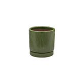 Vaso Glaze Righe Rotondo EDG in Terracotta Verde H19 con Sottopiatto Integrato
