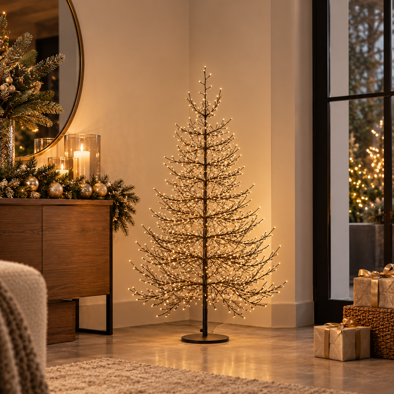 Albero LED Faggio Luminoso Black H 150 cm EDG Enzo De Gasperi con 1440 MicroLED luce calda ambientato