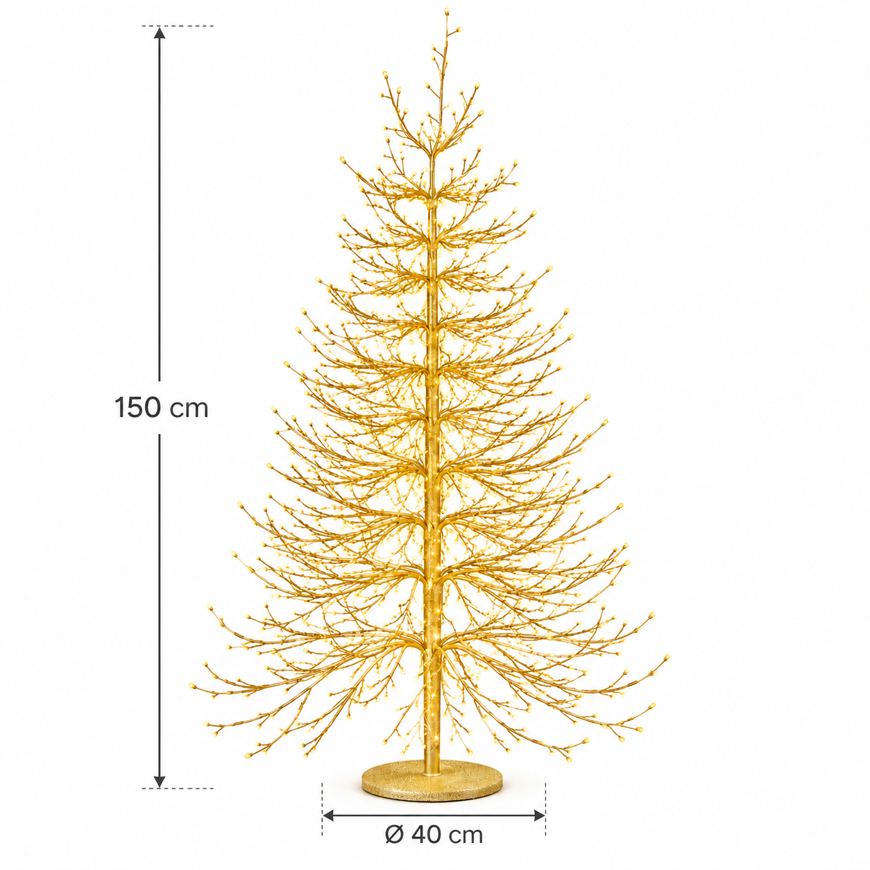 Albero LED Faggio Luminoso Oro H 150 cm EDG Enzo De Gasperi con 1440 MicroLED luce calda e dimensioni