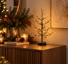 Albero LED Faggio Nero EDG Enzo De Gasperi H 45 × Ø 10 cm con 90 MiniLED dimmerabili ambientato 