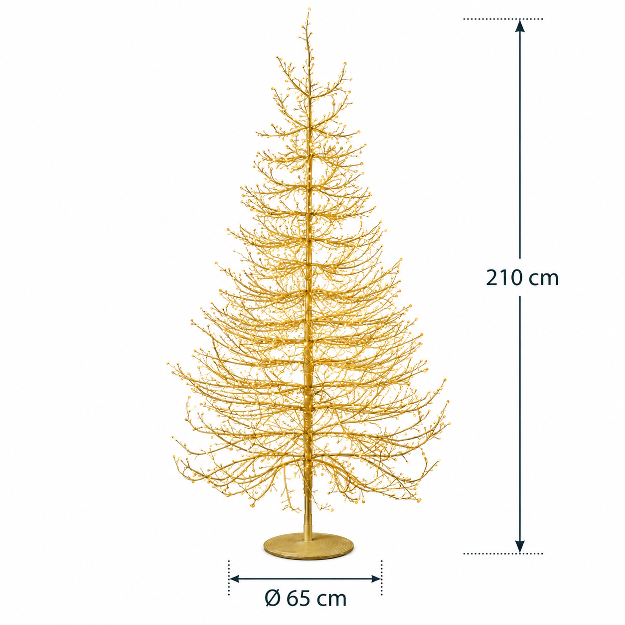 Albero LED Faggio Luminoso Oro H 210 cm EDG Enzo De Gasperi con 2690 MicroLED a luce calda dimensioni