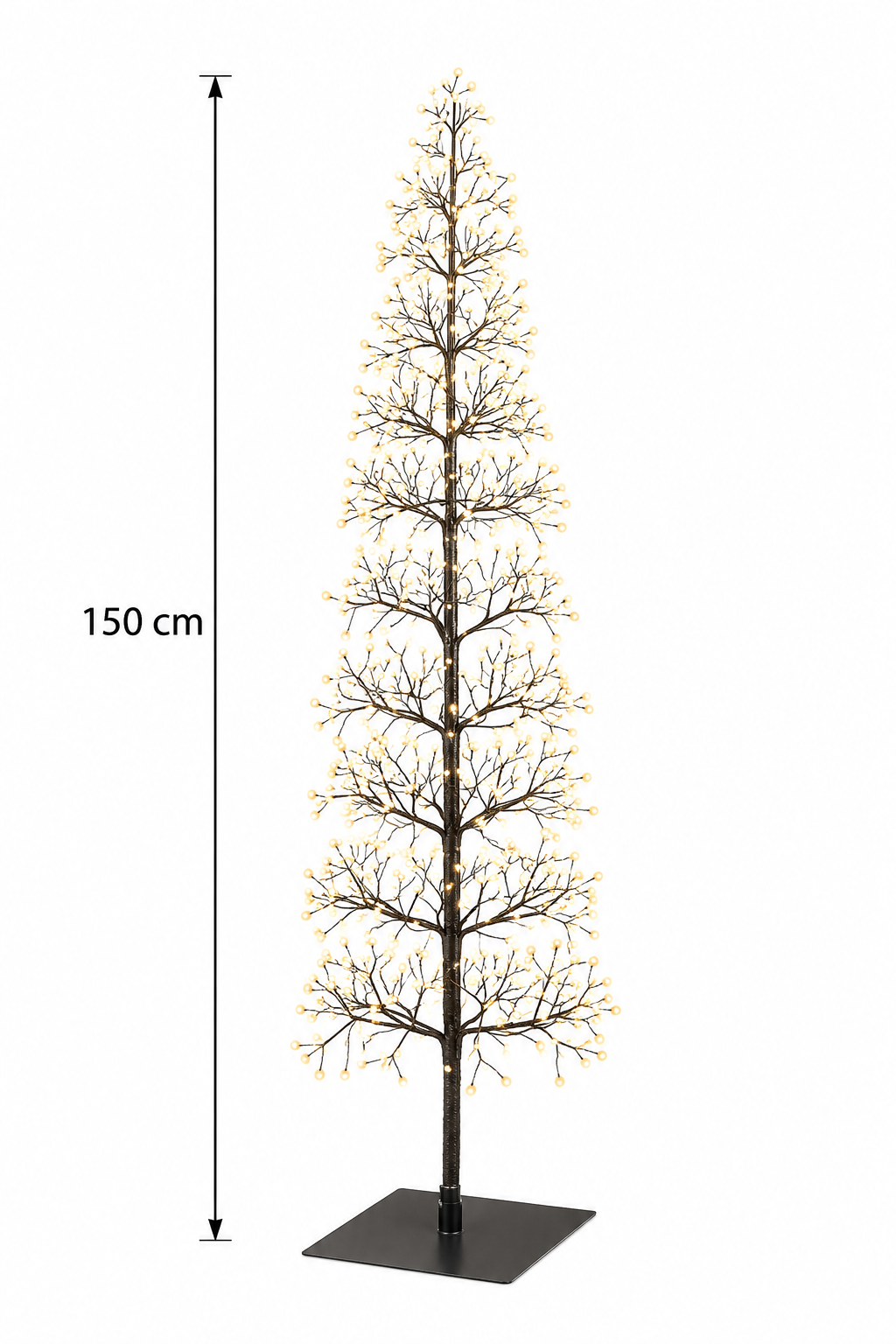 Albero LED Faggio Slim Nero EDG Enzo De Gasperi H 150 cm con MicroLED a luce calda e indicazione dell’altezza