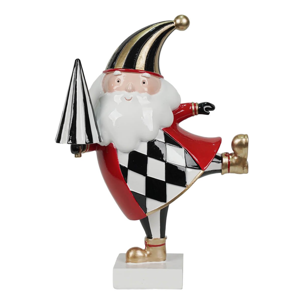 Babbo Natale in resina con albero decorativo bianco e nero H20 cm