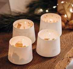 Bicchiere Porta Tealight Design In Porcellana Bianca Opaca Abete - 4990081