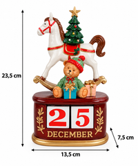 Dimensioni calendario natalizio con cavallo a dondolo in resina 13,5 × 7,5 × H 23,5 cm