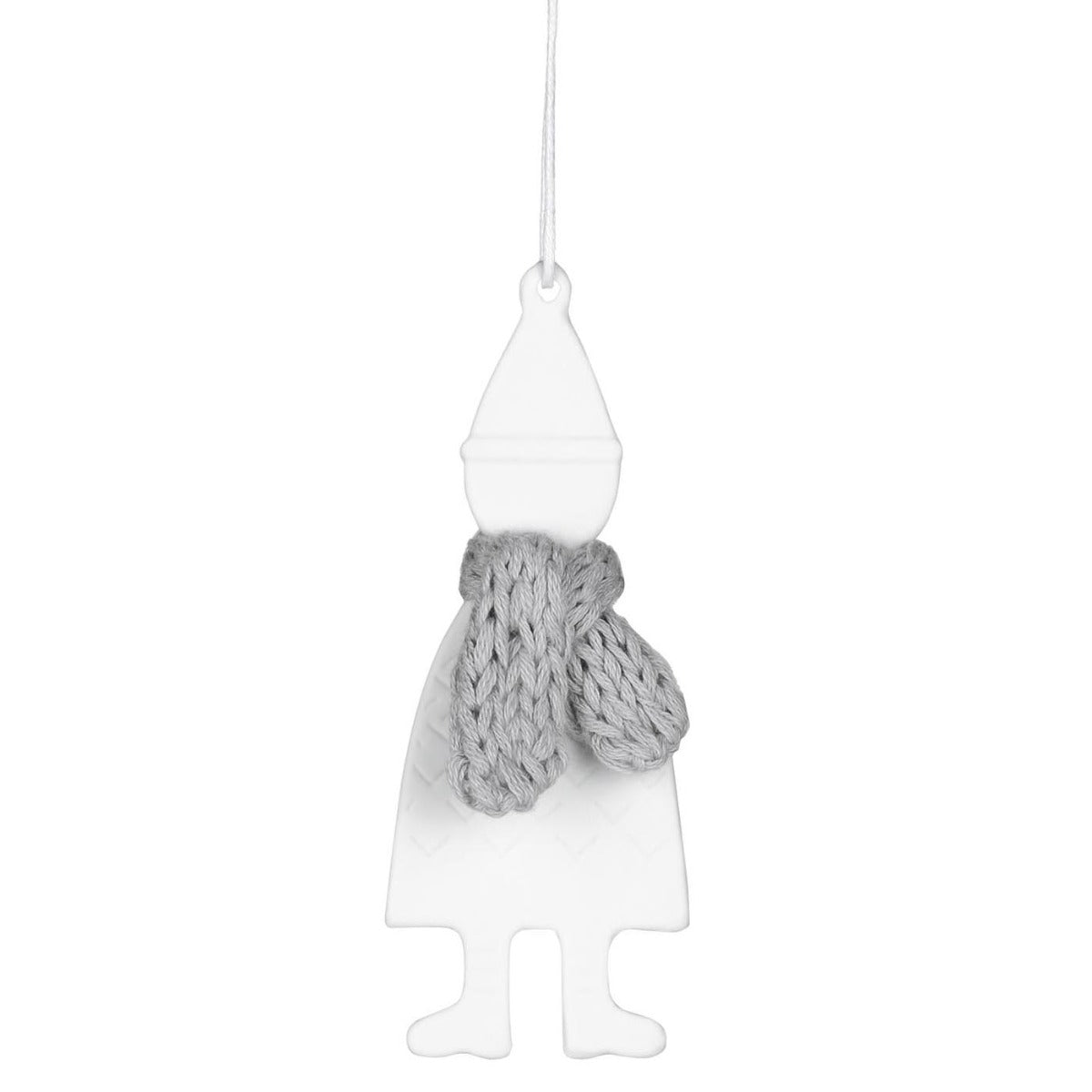 Decorazione Natalizia da Appendere Gnomo in Ceramica Bianca con Sciarpa in Lana - 4992141