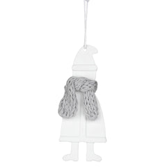 Decorazione Natalizia da Appendere Pupazzo di Neve in Ceramica Bianca con Sciarpa in Lana - 4992140
