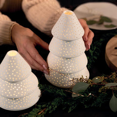 Porta Tealight Albero di Natale in Ceramica Bianca Satinata H21,5 - 4990748