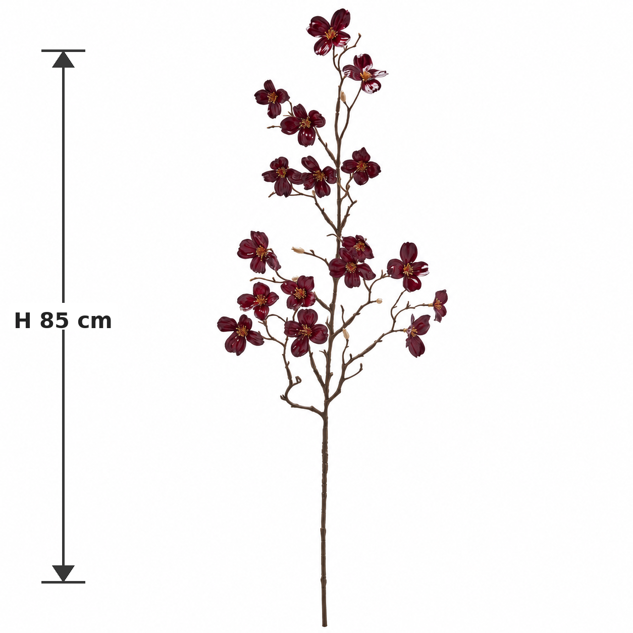 Ramo Cornus Glossy Bordeaux EDG Enzo De Gasperi con fiori artificiali e altezza H 85 cm