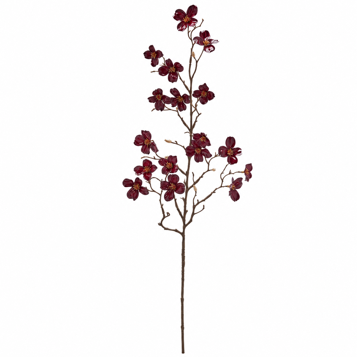 Ramo Artificiale Cornus Glossy Bordeaux EDG Enzo De Gasperi H 85 cm con fiori bordeaux e finitura lucida