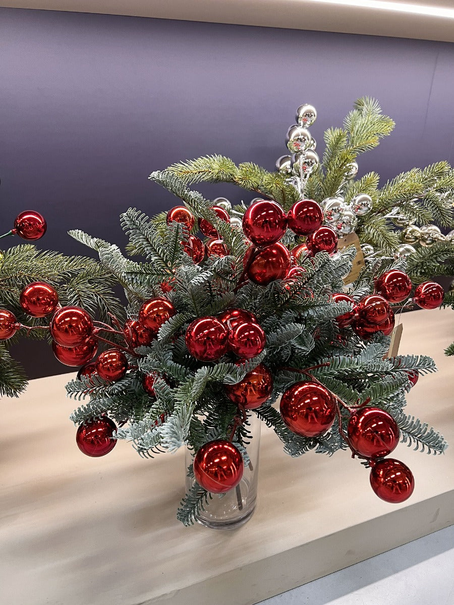 Decoro Ramo con Palline Rosse H53 | Rami decorativi natalizi EDG Enzo De Gasperi - 8100444A400
