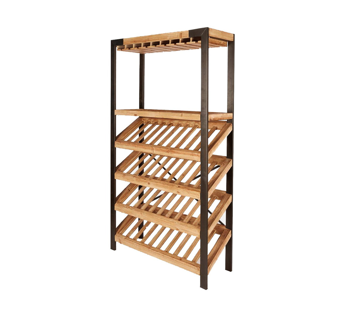 Scaffale Portabottiglie e Bicchieri : Scaffale stile industriale in Legno e Metallo - 740346