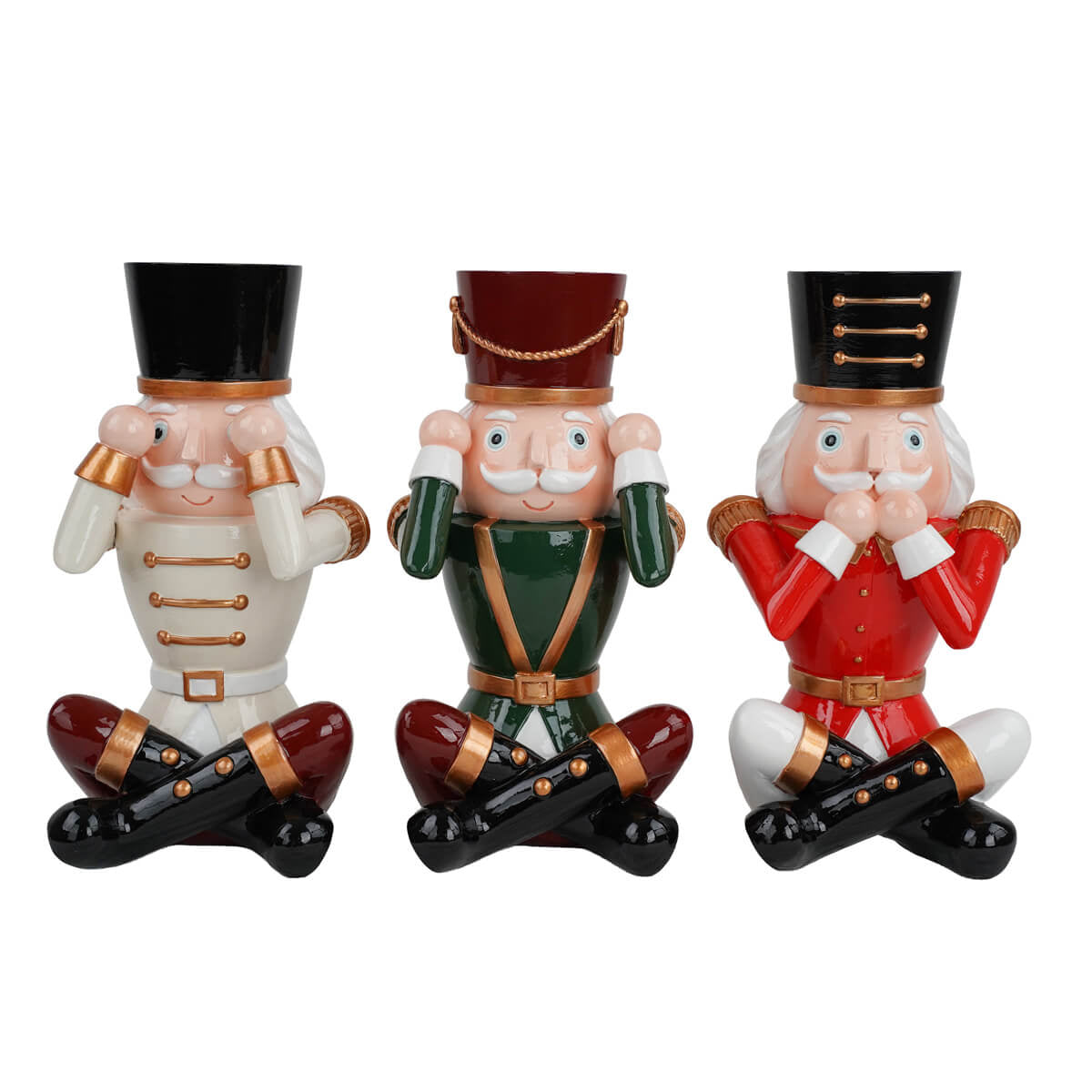 Set 3 schiaccianoci natalizi in resina H19 cm Non Vedo Non Sento Non Parlo