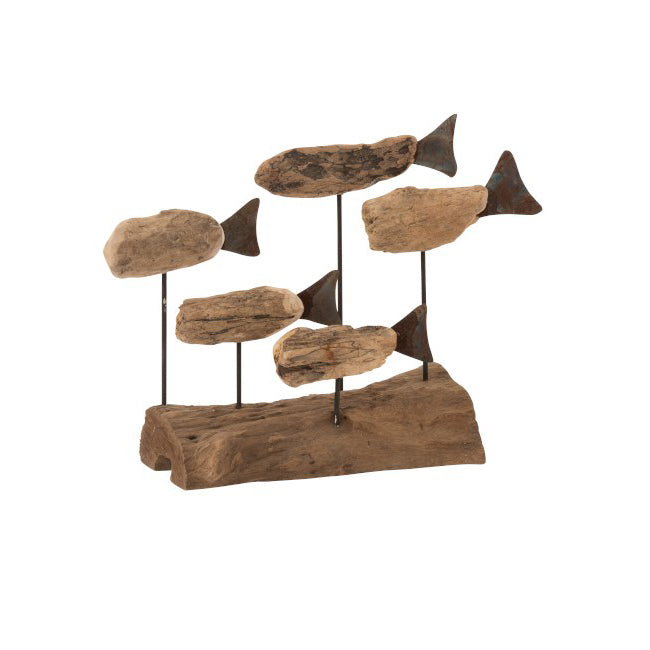 Scultura 5 pesci su base tronco in legno naturale - 11312