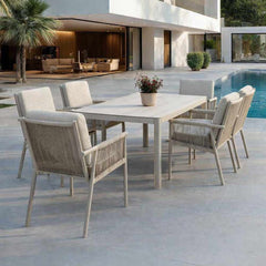 Set da Giardino EDG Righe 7 Pezzi – Set Pranzo Color Sabbia in Alluminio