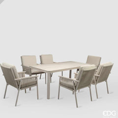 Set da Giardino EDG Righe 7 Pezzi – Set Pranzo Color Sabbia in Alluminio