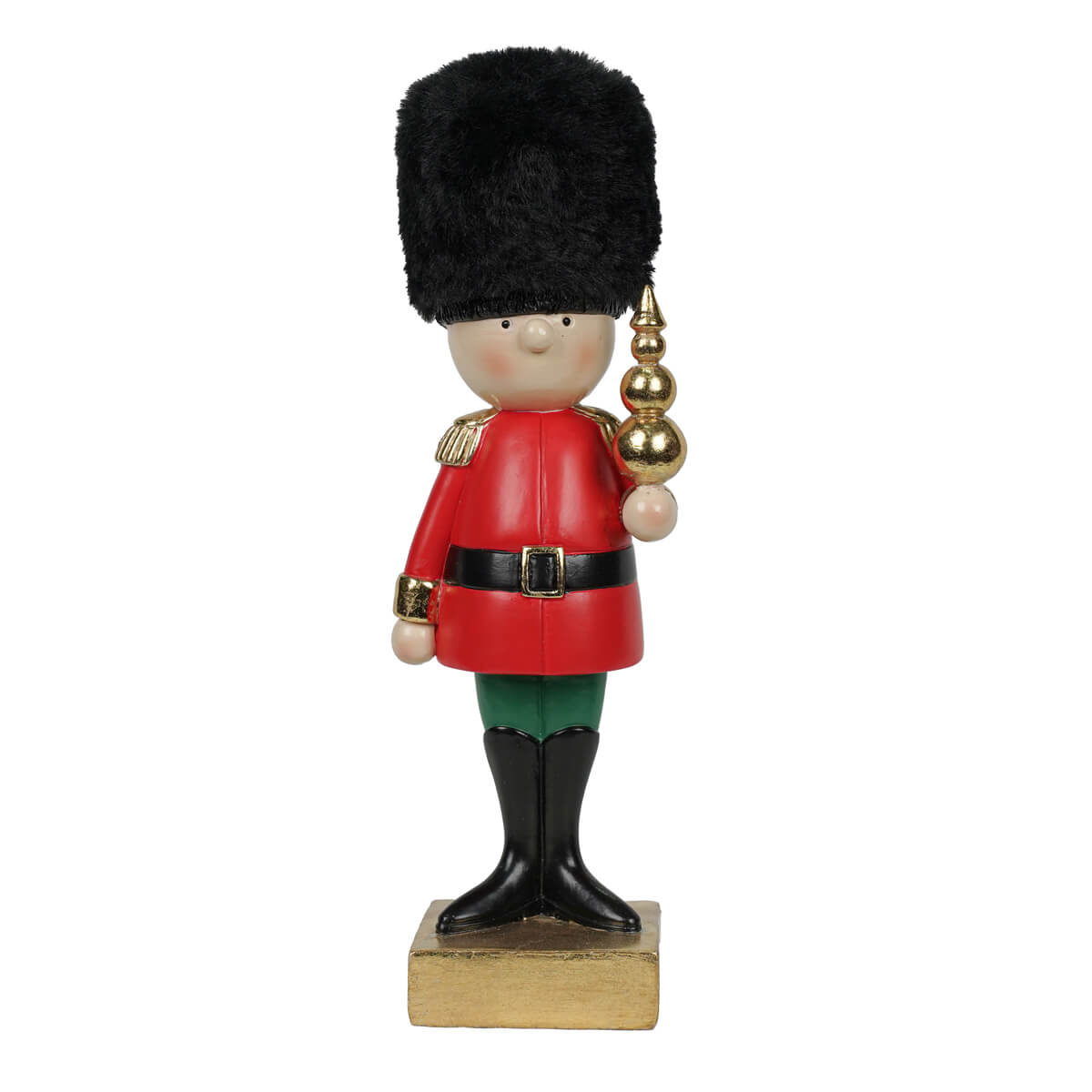 Soldatino natalizio in resina con scettro e cappello in peluche nero H25 cm