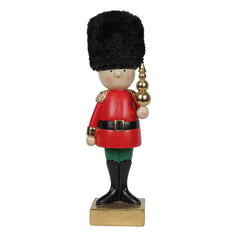 Soldatino natalizio in resina con scettro e cappello in peluche nero H25 cm