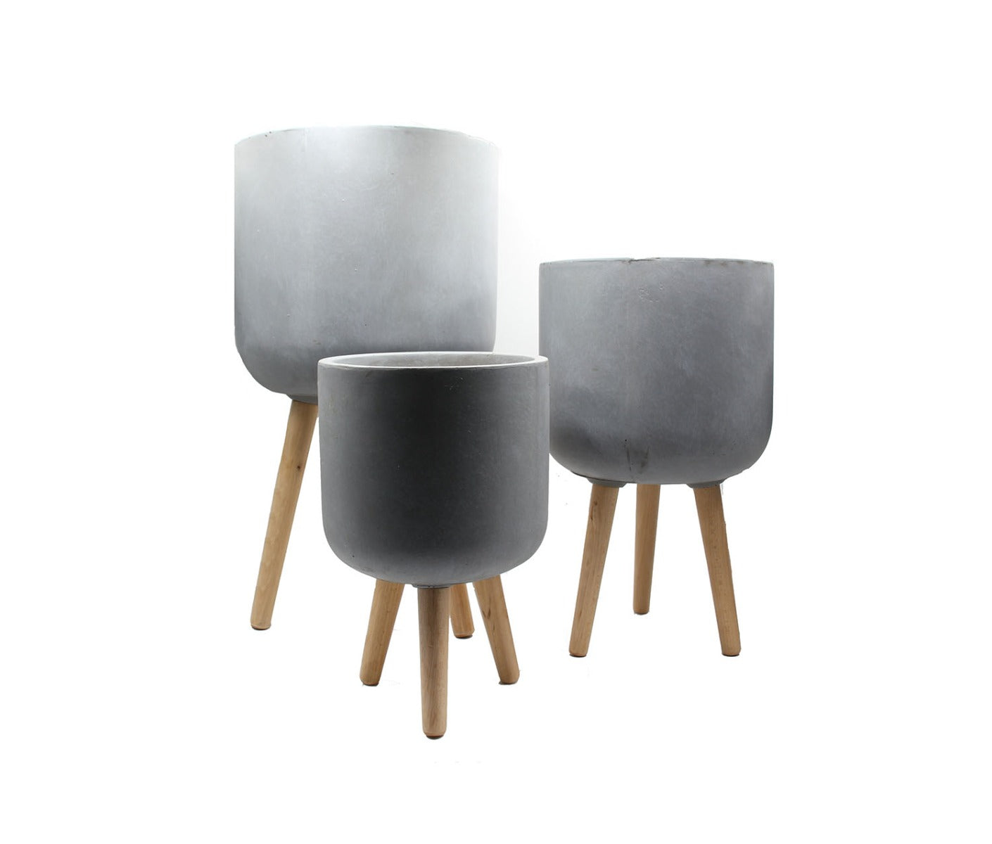 Vaso in cemento e resina su piedi in legno  - CONFIG0168
