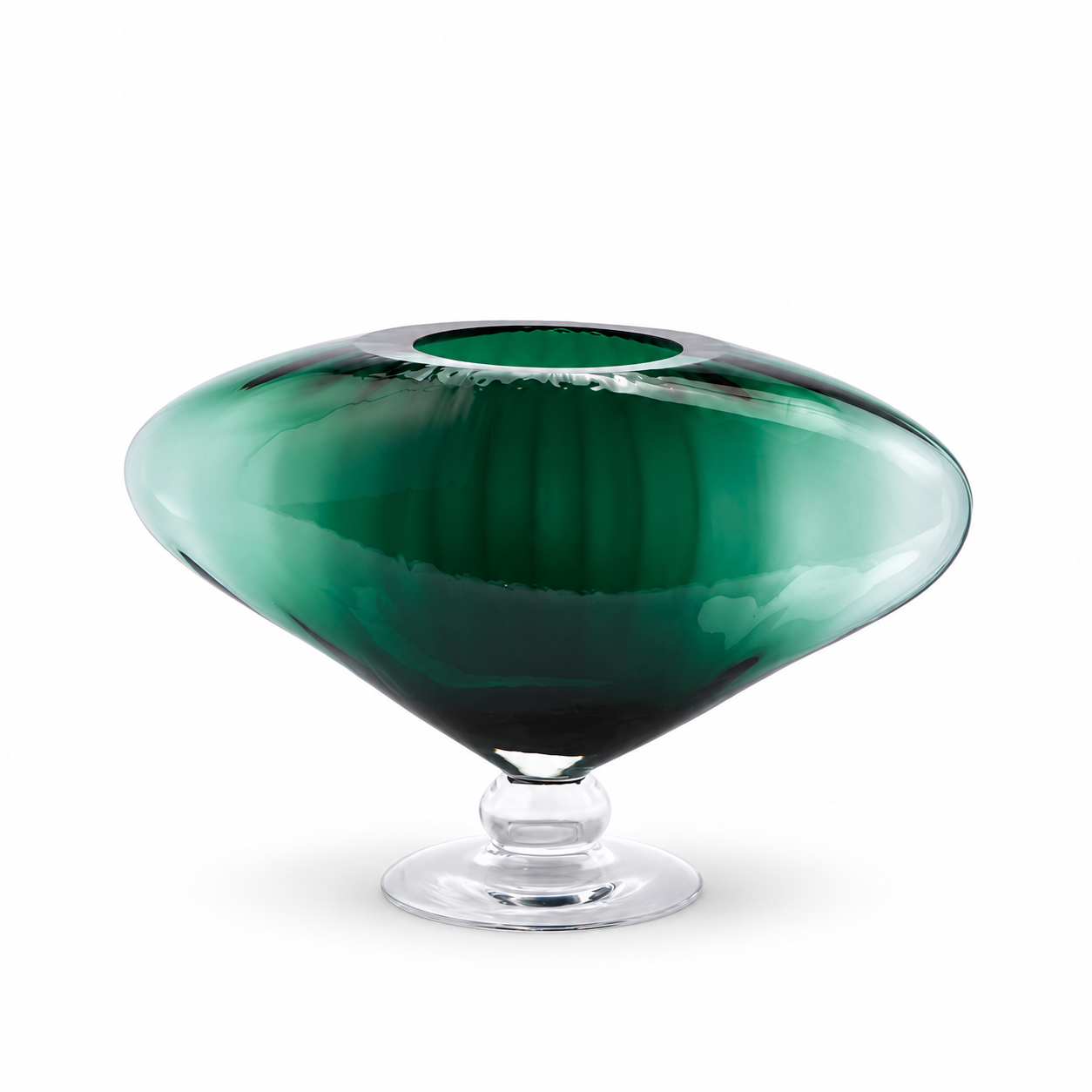 Vaso Bombato a Righe EDG Enzo De Gasperi in vetro verde Ø 30 × H 20 cm