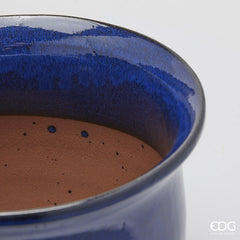 Vaso Cachepot Bombato in Terracotta Blu H20 D23 EDG Enzo De Gasperi