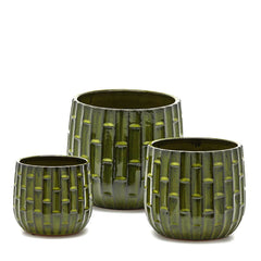Vaso Cachepot Simil Bamboo in Terracotta Verde H27 D30 EDG Enzo De Gasperi