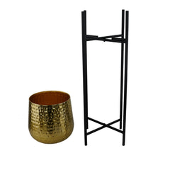 Vaso oro martellato removibile con supporto alto in metallo nero H90