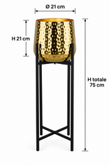 Dimensioni vaso in alluminio oro con supporto nero Ø21 cm H75 cm