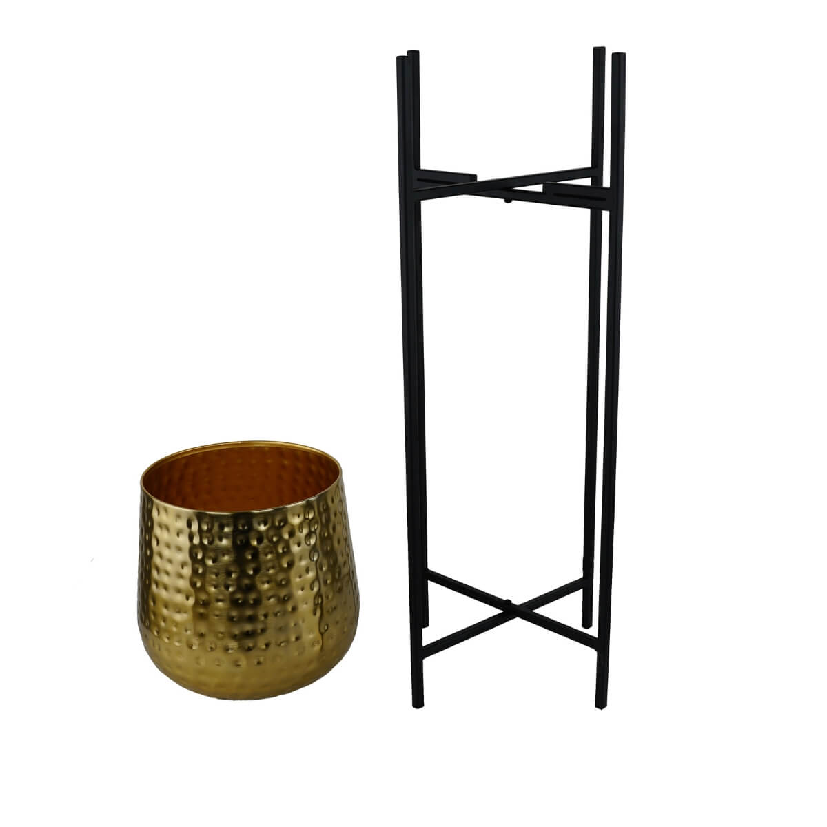 Vaso oro martellato removibile con supporto alto in metallo nero