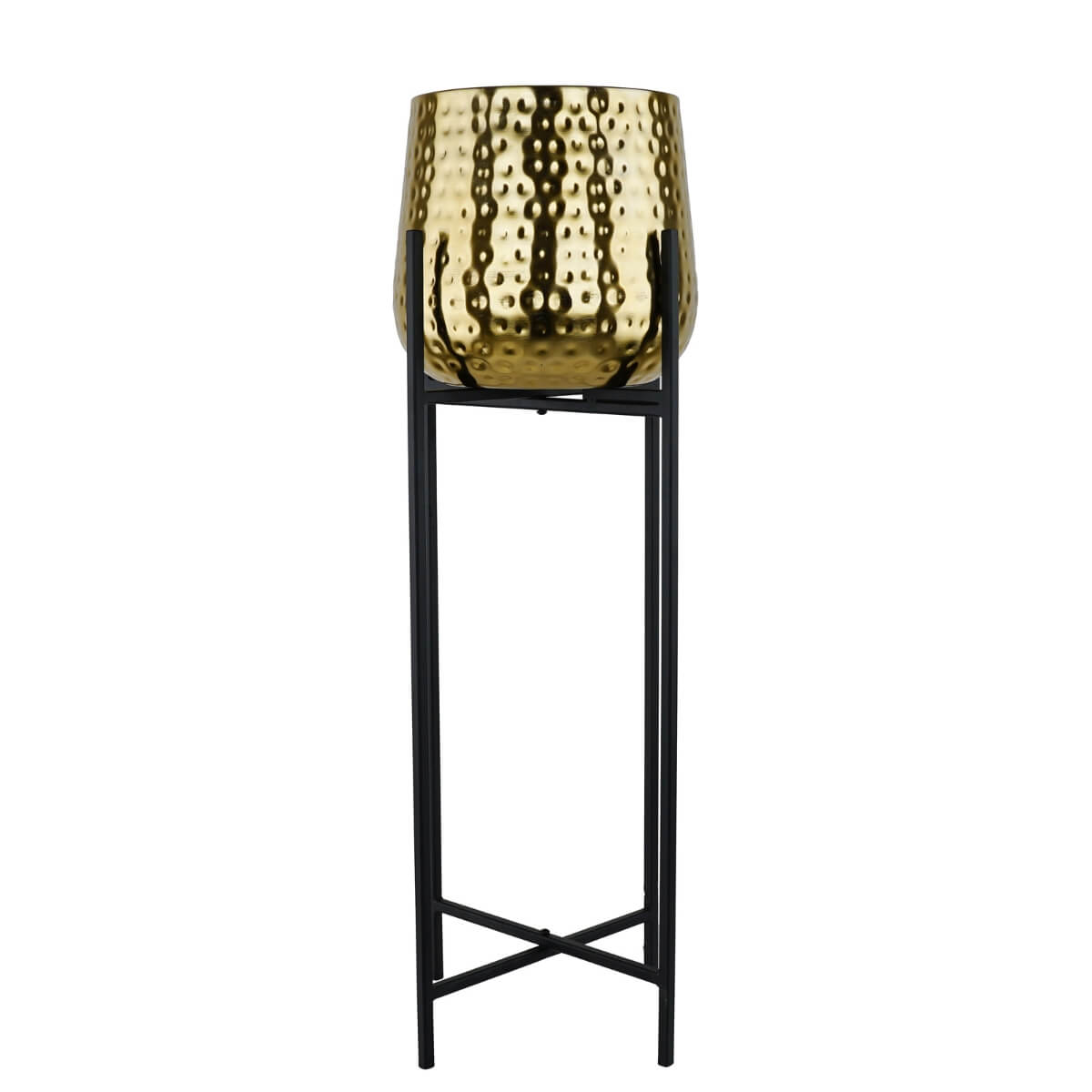 Vaso decorativo in alluminio oro martellato con supporto nero L H90 cm