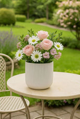 Vaso in Ceramica Bianco Rigato H18 D18 EDG | Design Moderno e Minimalista