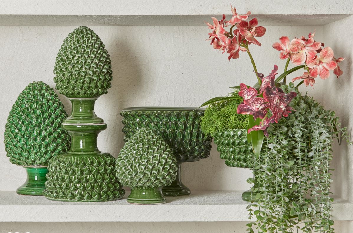 Vaso Ciotola Fenice Pigna Con Piede Ceramica Verde H24,5 D40 EDG - Enzo De Gasperi - 1100353A700