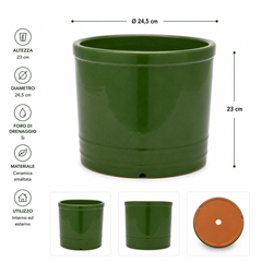 Vaso Glaze Cilindro H23 D24,5 Verde EDG | Cachepot in Ceramica Smaltata
