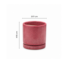 Vaso Glaze Righe Rotondo EDG in Terracotta Corallo H16 con Sottopiatto Integrato