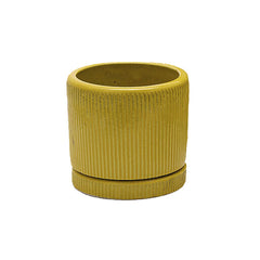 Vaso Glaze Righe Rotondo EDG in Terracotta Gialla H28 con Sottopiatto Integrato