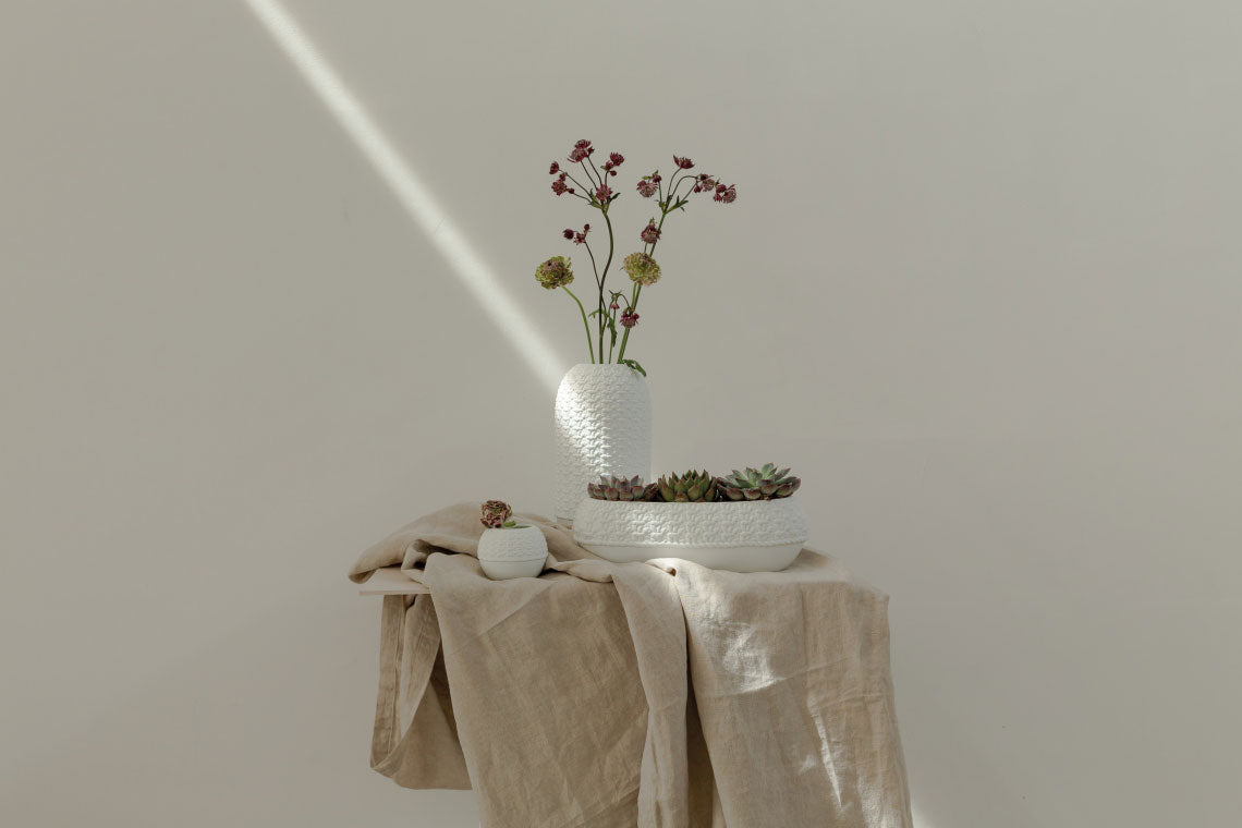 Vaso Basso Maglia H9 | Vasi di Design in Ceramica Bianca - 0017219
