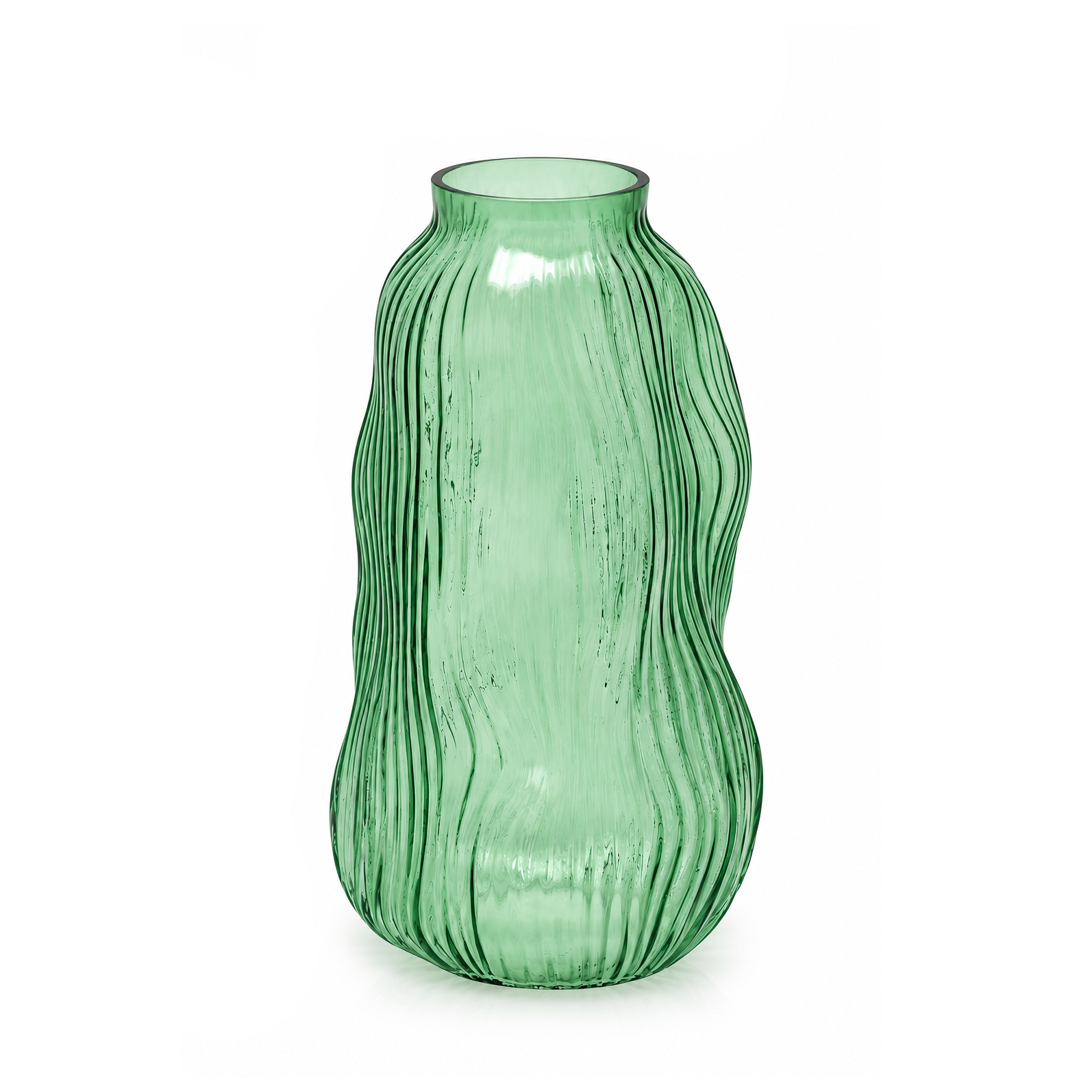Vaso Millerighe Sinuoso Verde in vetro EDG Enzo De Gasperi H 32 × Ø 18 cm con lavorazione a righe verticali e forma ondulata