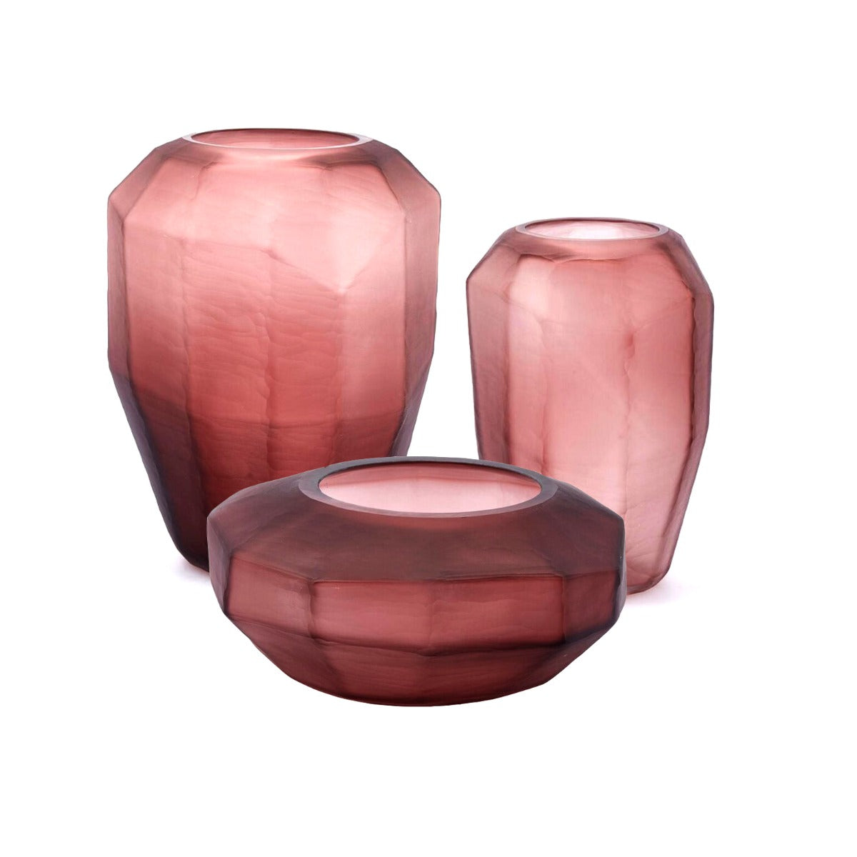 Vaso Poliedro Rosa Antico - Vaso in Vetro Sfaccettato Svasato - CONFIG0406