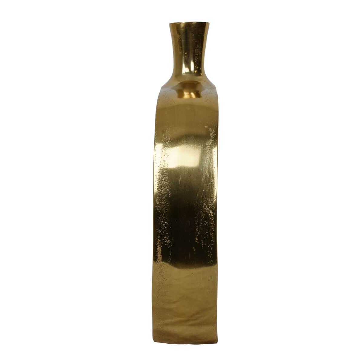Vista laterale vaso decorativo quadrato in alluminio oro H30,5 cm