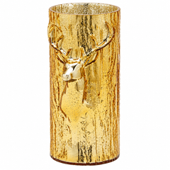 Vaso Renna Cilindro Oro in vetro EDG Enzo De Gasperi H 32 × Ø 15 cm con testa di renna in rilievo