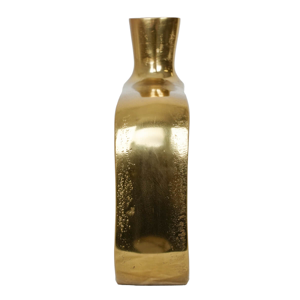 Vista laterale vaso decorativo rettangolare in alluminio oro H21 cm