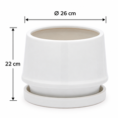 Vaso Trapezio L EDG Enzo De Gasperi in ceramica bianca con sottopiatto e dimensioni H 22 × Ø 26 cm