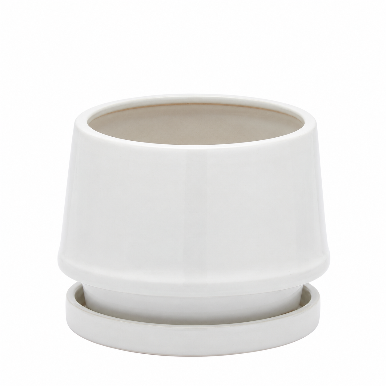 Vaso Trapezio L EDG Enzo De Gasperi in ceramica bianca H 22 × Ø 26 cm con sottopiatto coordinato