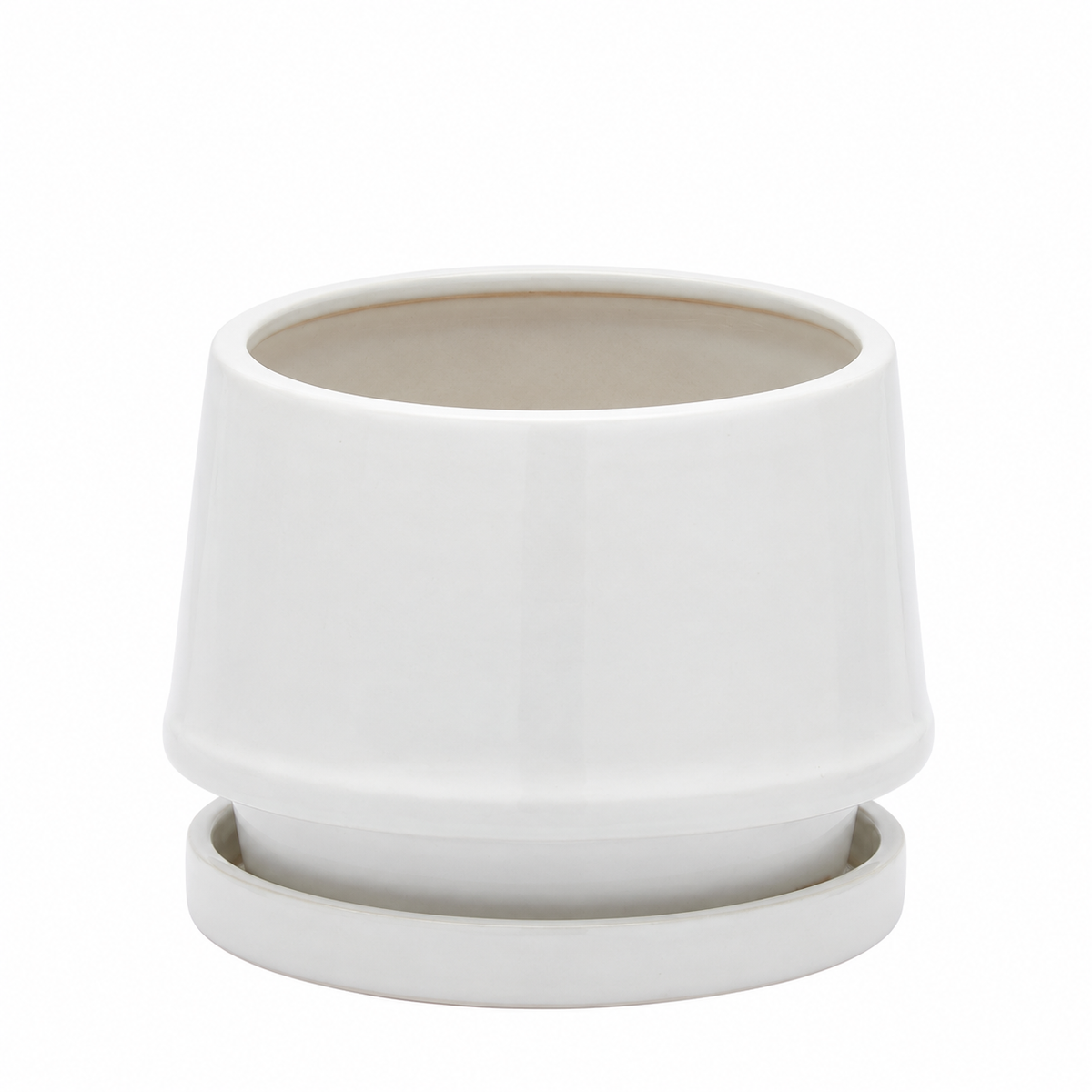 Vaso Trapezio L EDG Enzo De Gasperi in ceramica bianca H 22 × Ø 26 cm con sottopiatto coordinato